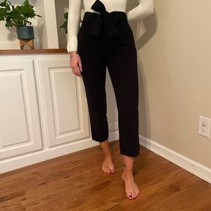 Side zip ankle pants with black tie waist sash